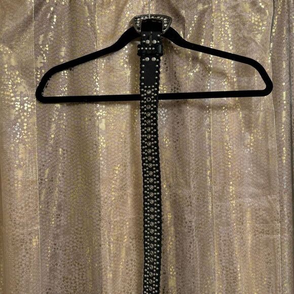 Hyde Collection Black Leather Silver Studded Western Rhinestone Belt XL - Picture 2 of 5